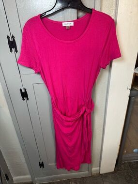 Calvin Klein Fuchsia Short Sleeve Tie-Waist Dress